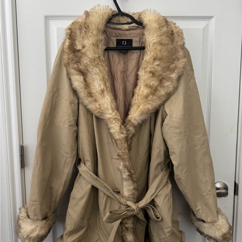 Elegant Faux Fur Trimmed Coat
